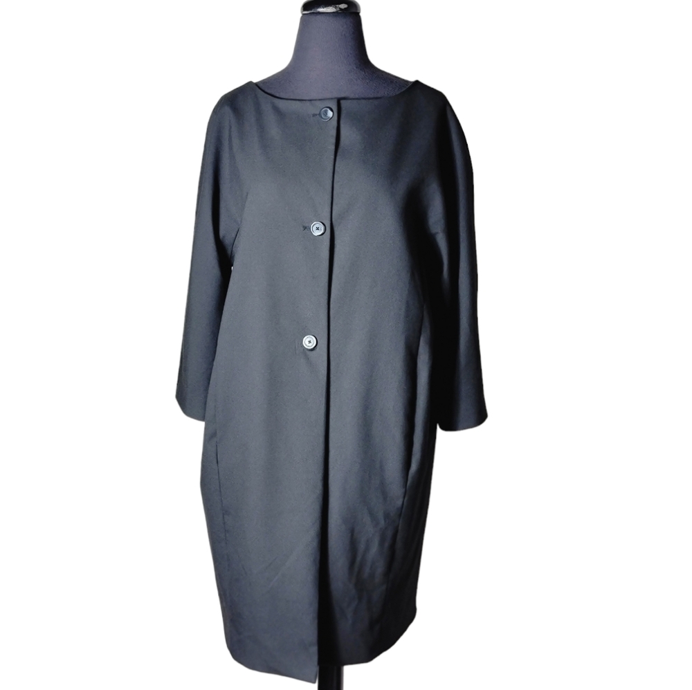 Liz Claiborne black 3/4 Smsleeve button front trench coat size 10 Jmjacket